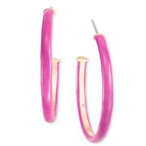 On 34th Gold-Tone Pink Enamel Medium Hoop Earrings and Necklace Set